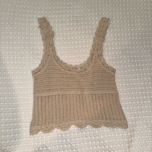 Crocheted Tank Top - Beige Crop Tank